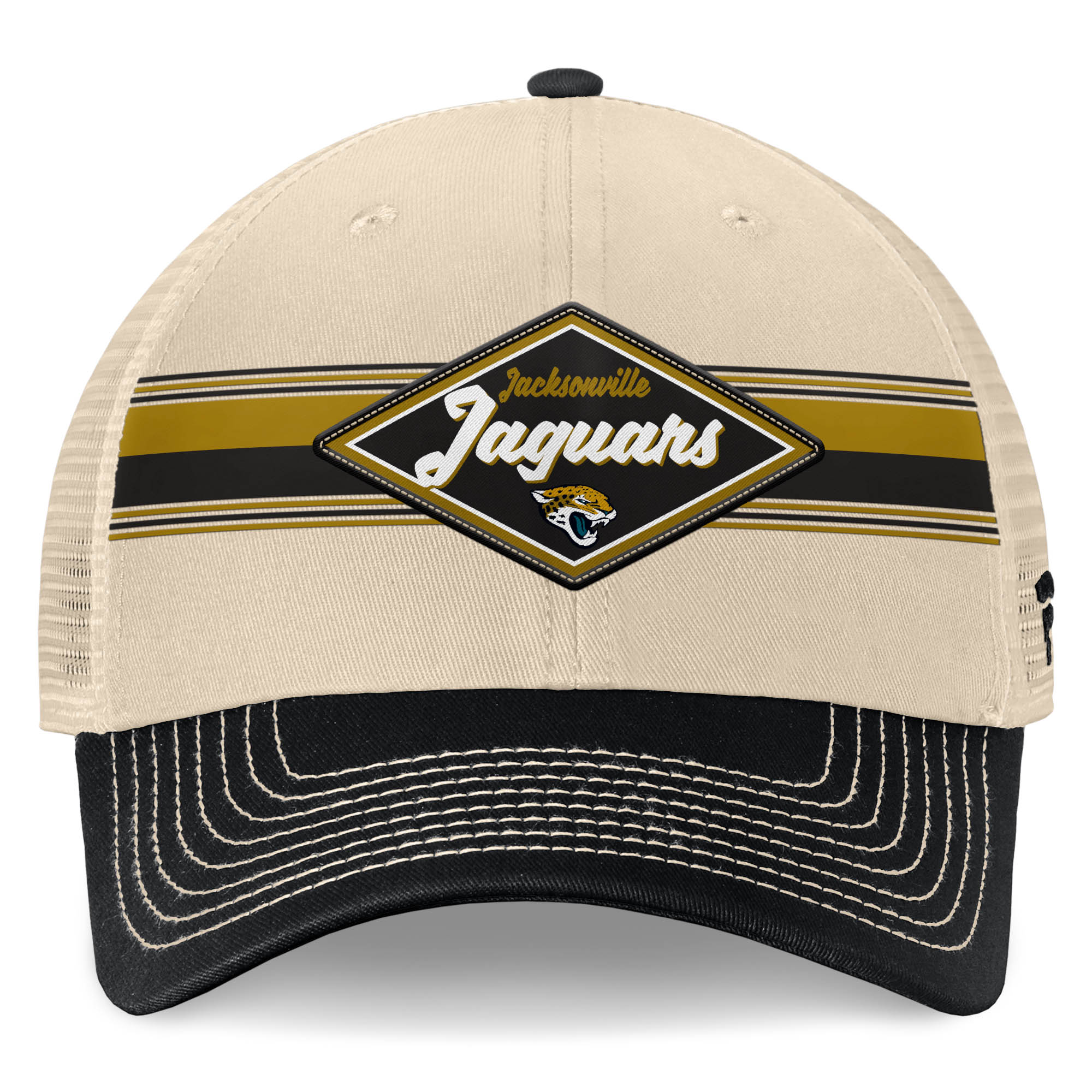 mens fanatics naturalblack jacksonville jaguars diamond stripe trucker adjustable hat Collection – Jaguars Jerseys & Hats for Every Fan