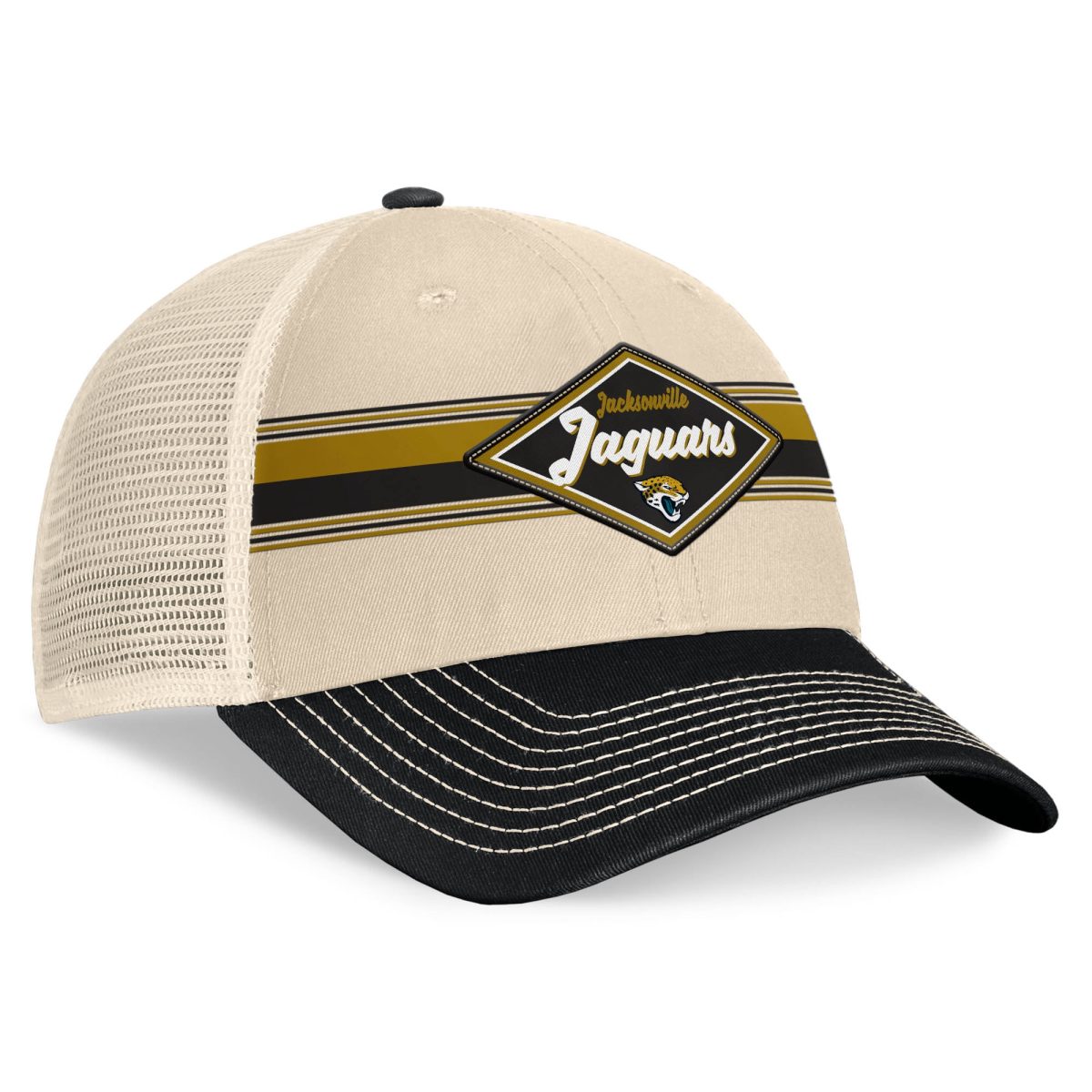 mens fanatics naturalblack jacksonville jaguars diamond stripe trucker adjustable hat Collection – Jaguars Jerseys & Hats for Every Fan
