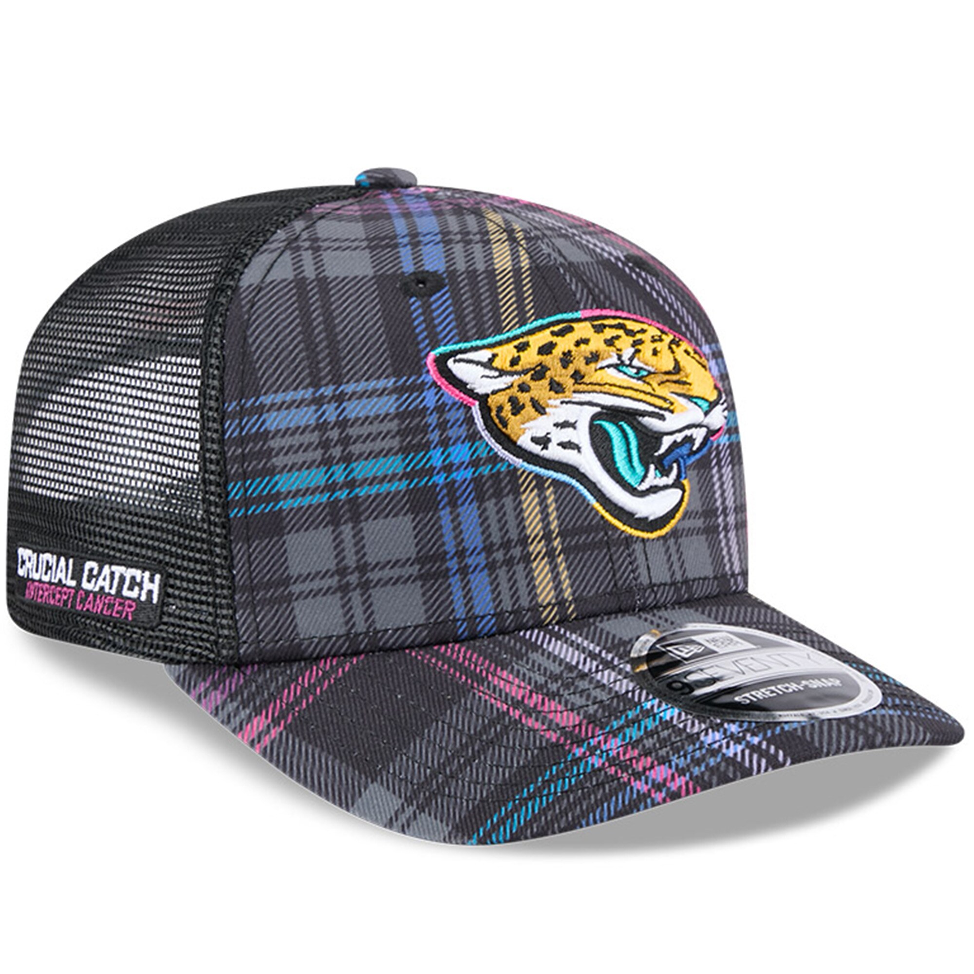 mens new era black jacksonville jaguars 2024 nfl crucial catch plaid 9seventy trucker snapback hat Collection – Jaguars Jerseys & Hats for Every Fan