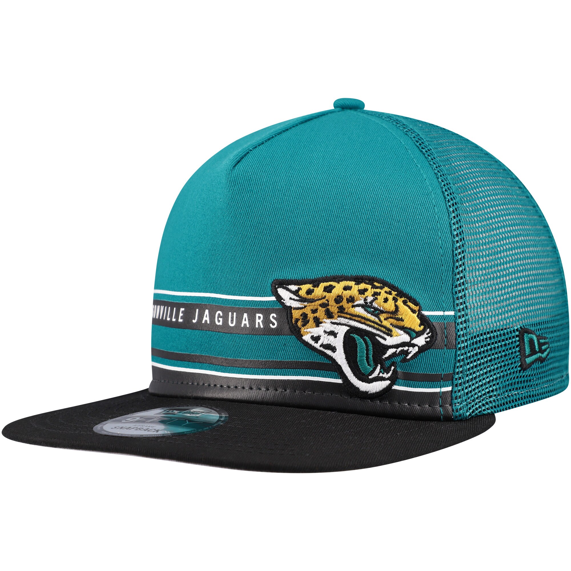 mens new era tealblack jacksonville jaguars half stripe trucker a-frame 9fifty snapback hat Collection – Jaguars Jerseys & Hats for Every Fan