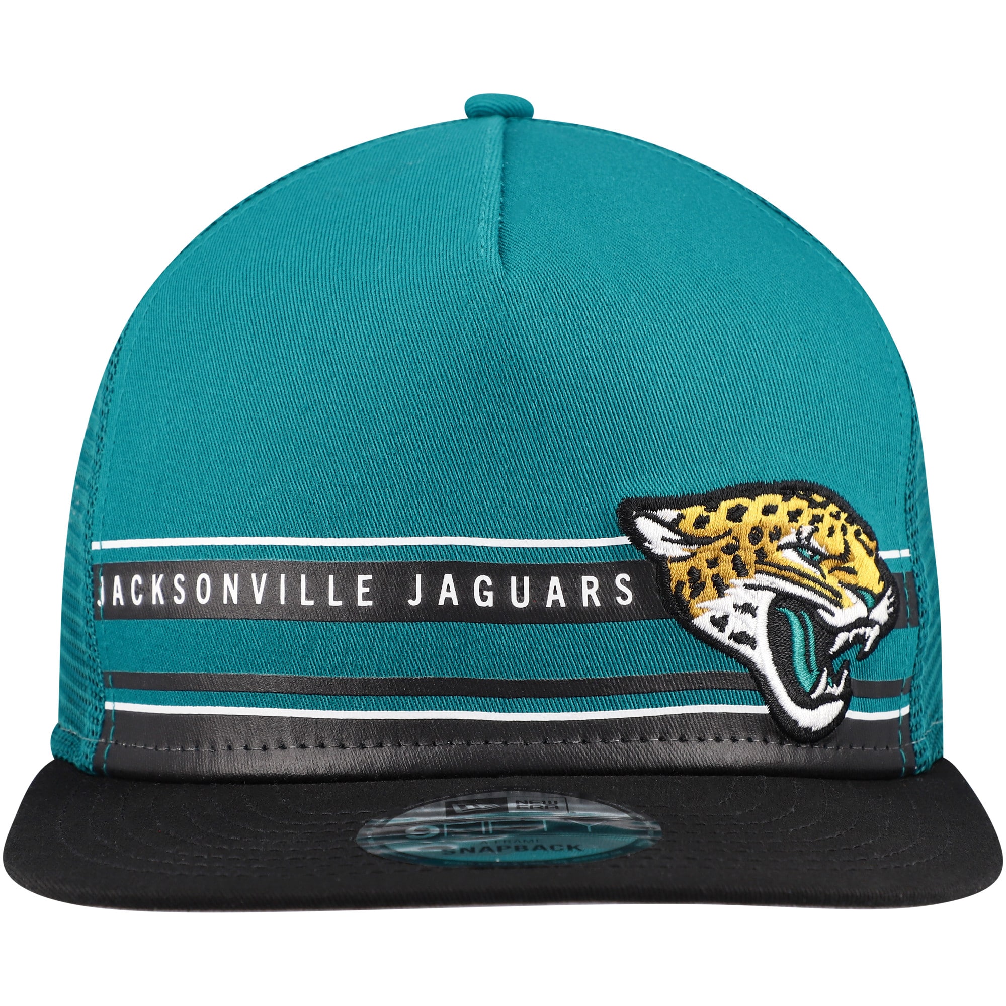 mens new era tealblack jacksonville jaguars half stripe trucker a-frame 9fifty snapback hat Collection – Jaguars Jerseys & Hats for Every Fan