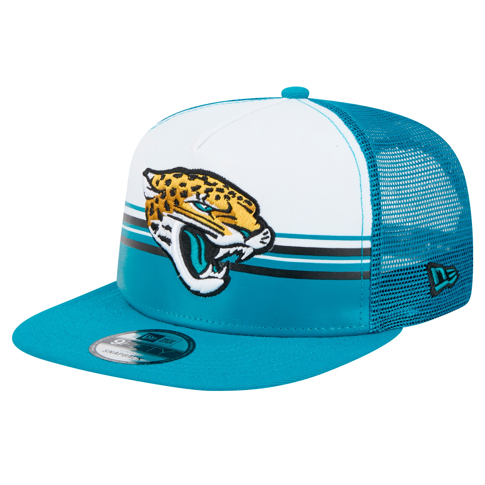 mens new era whiteteal jacksonville jaguars striped a-frame 9fifty trucker snapback hat Collection – Jaguars Jerseys & Hats for Every Fan