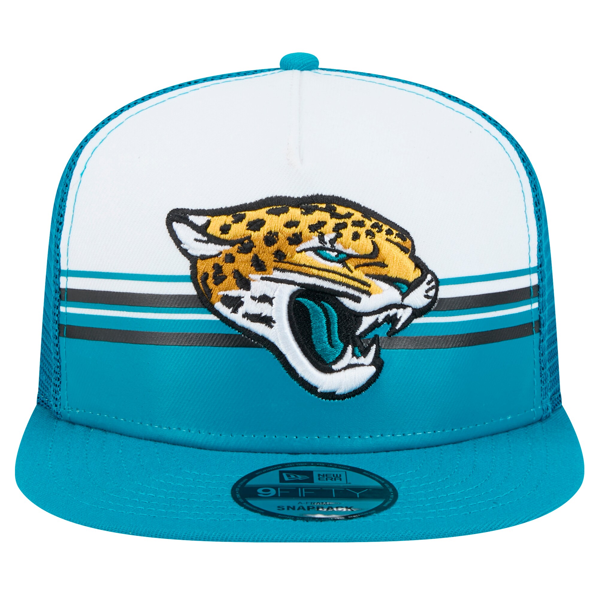 mens new era whiteteal jacksonville jaguars striped a-frame 9fifty trucker snapback hat Collection – Jaguars Jerseys & Hats for Every Fan
