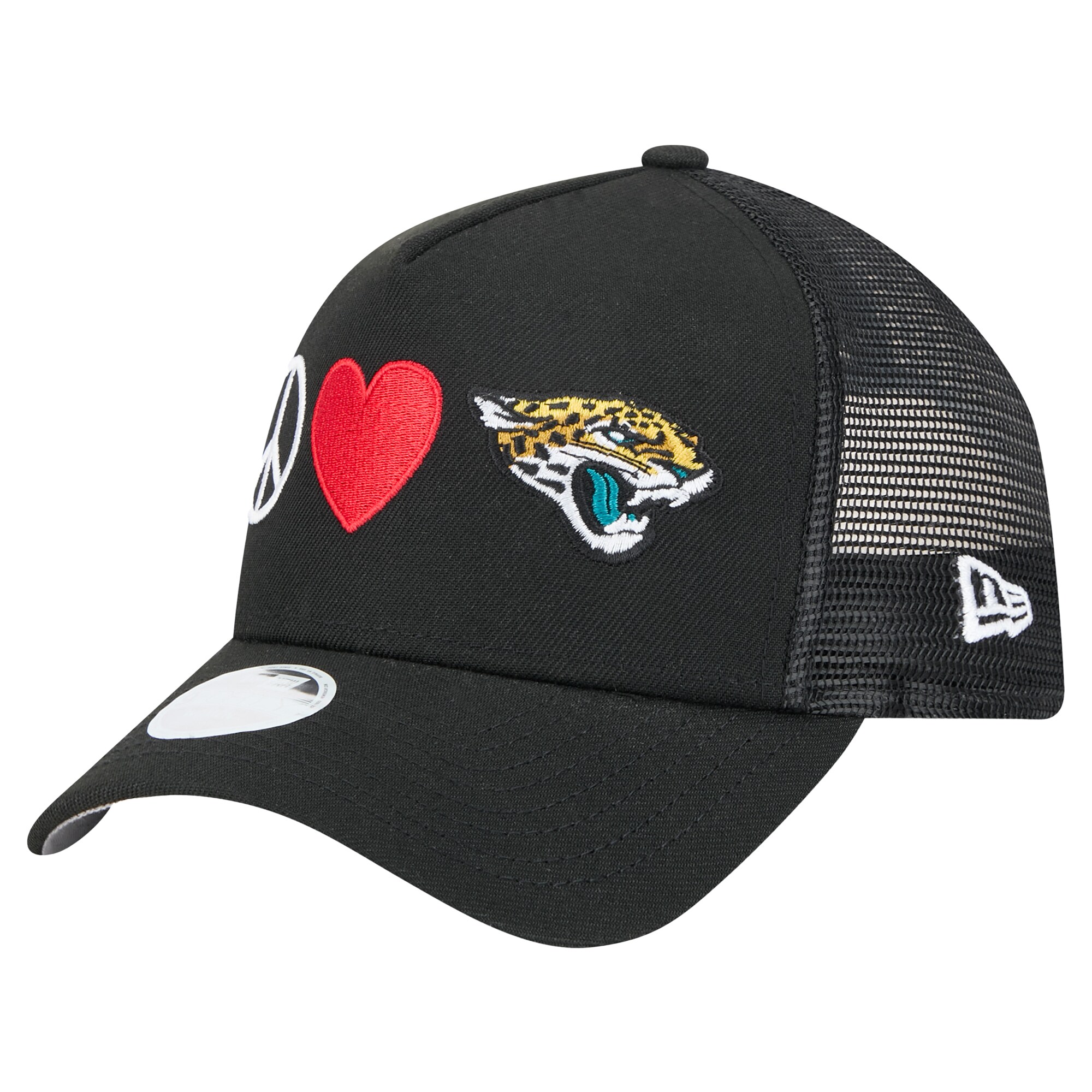 womens new era black jacksonville jaguars peace amp love trucker 9forty adjustable hat Collection – Jaguars Jerseys & Hats for Every Fan