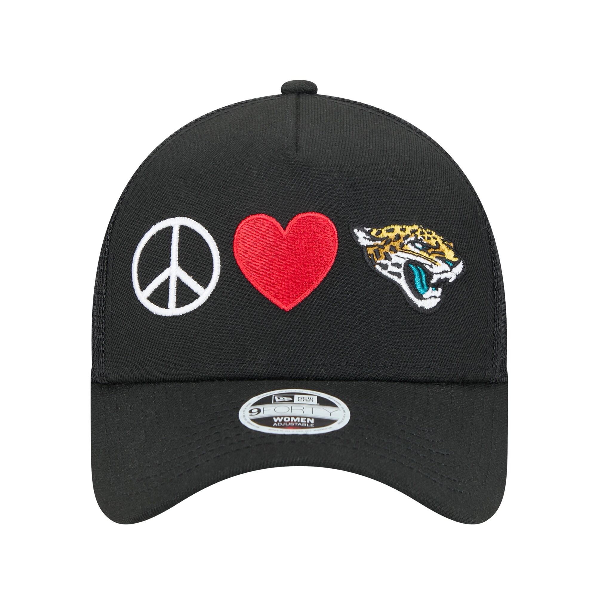 womens new era black jacksonville jaguars peace amp love trucker 9forty adjustable hat Collection – Jaguars Jerseys & Hats for Every Fan