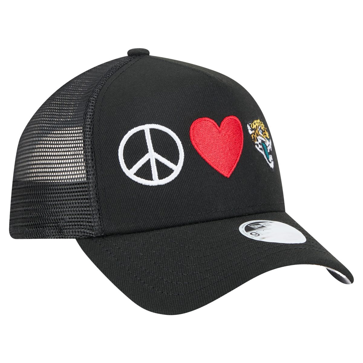 womens new era black jacksonville jaguars peace amp love trucker 9forty adjustable hat Collection – Jaguars Jerseys & Hats for Every Fan